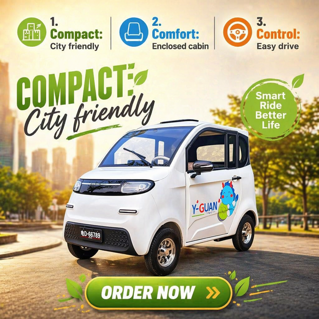 2 Door 4 Seat Low Speed Electric Vehicle 1000W Motor 60V Lead Acid Battery 40km/h Fully Enclosed Family Passenger Car
