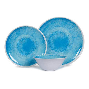 Service de table en mélamine plastique <span class=keywords><strong>turquoise</strong></span> ombré style bohème chic, 18 pièces, avec bols et assiettes - Product Image 2