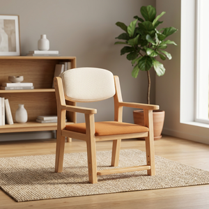 Fauteuil de salon scandinave moderne, structure en bois, revêtement beige, dossier solide, design ergonomique, fauteuil de détente, mobilier de maison - Product Image 2