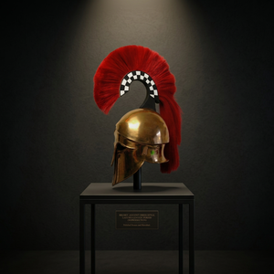 Casco de caballero medieval griego con armadura corintia y pluma roja - Product Image 2