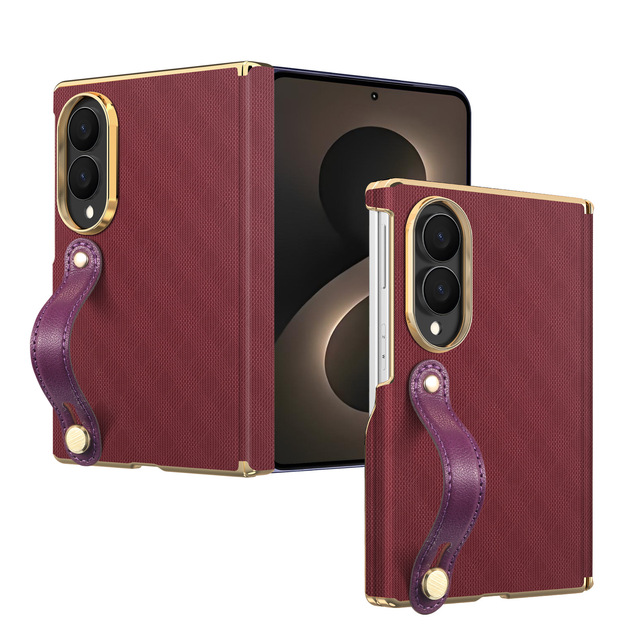 New Arrival Luxury Design Electroplated Lens Dual Hinge Protection Foldable Phone Case for Samsung Z Fold 8 7 6 With Wrist Strap