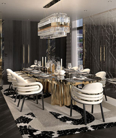 Ensemble table et chaises de salle à manger ovales haut de gamme modernes, ensemble de table de salle à manger de luxe moderne 10 places, ensemble de table de salle à manger en marbre sur mesure