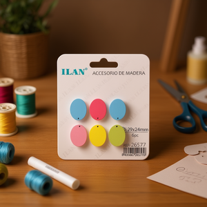 Accessorio ovale in legno ILAN 29x24mm 6 pezzi per artigianato - Product Image 2