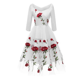 2021 primavera ed estate nuova vendita calda a sette punte ricamata in pizzo stile Chiffon grande abito Swing - Product Image 2