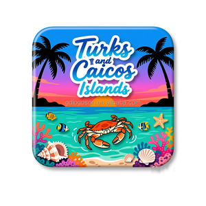 Magneti per Frigorifero Souvenir 2026 con Logo Personalizzato, Design Spiaggia con Granchio, Cavalluccio Marino e Tartaruga dei Turks e Caicos, Regalo per Isole Tropicali - Product Image 1