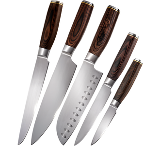 Ensemble de couteaux de chef en acier à haute teneur en carbone, 5 pièces, fabriqués à la main, poignées ambidextres, design durable, nouveau manche en bois, étui en cuir - Product Image 1