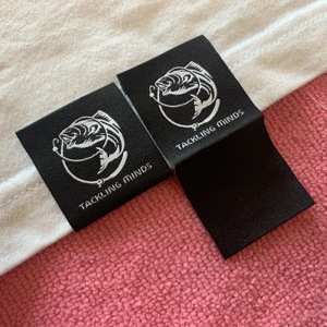 Skull Logo Đen Damask dệt HEM nhãn, Chất lượng cao T-Shirt Cuff vải HEM thẻ - Product Image 5