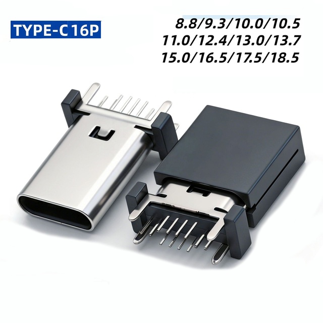 Type-C 16P Vertical SMT Female Connector, 13.0-15.0mm Height, USB 3.1 Fast Charging & Data Transfer Socket for PCB