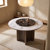 Hochwertiger Villa-Grade Leicht-Luxus Moderner Luxus-Esstisch aus Naturmarmor mit Runder Drehplatte für Hotels und Zuhause, Wasserfest