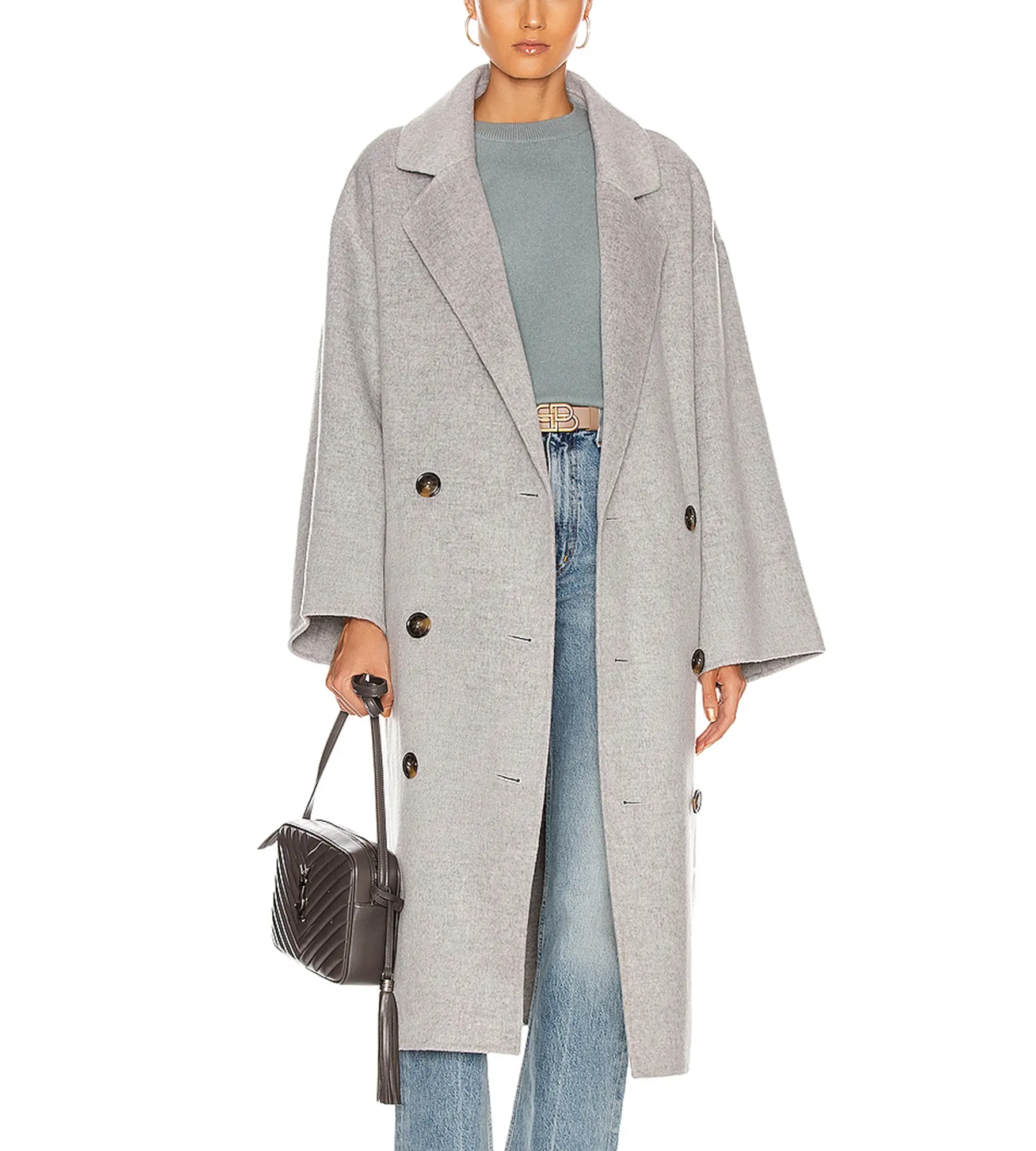 Long manteau et trench vintage en laine de cachemire de grande taille pour femmes avec un design confortable et ample de boutons