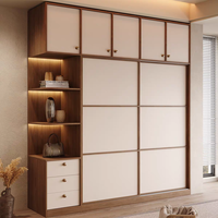 Porte battante de placard avec poignée métallique, design Mid-Century à lignes épurées, finition color block en placage de bois, pour chambre à coucher