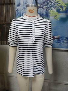 Nuova T-shirt a Righe <span class=keywords><strong>con</strong></span> <span class=keywords><strong>Volant</strong></span> in Stile Occidentale per Primavera ed Estate, <span class=keywords><strong>con</strong></span> Maniche a Sbuffo, Camicia Casual e Versatile da Donna - Product Image 6