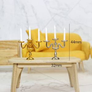 เชิงเทียนสีเงินสีทองย้อนยุคโคมไฟแบบบ้านตุ๊กตาอุปกรณ์ตกแต่งขนาดเล็กเฟอร์นิเจอร์อุปกรณ์ตกแต่งบ้านตุ๊กตา - Product Image 2