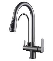 Robinet de cuisine moderne en laiton à poignée unique, à poser sur le plan, trois voies, avec filtre à eau chaude, froide et purifiée