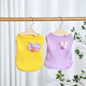 Chaleco para mascotas para gatos y perros, diseño de verano con patrón de gofres, color macaron, diseño lindo con lazo y decoración de conejito. - Product Image 4