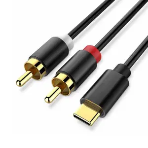 Toptan tip-c çift RCA ses kablosu Aux yardımcı Stereo Y Splitter adaptör kablosu USB C 2 RCA dönüştürücü kablosu