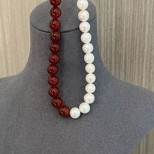 Collana <span class=keywords><strong>da</strong></span> <span class=keywords><strong>Donna</strong></span> di Lusso <span class=keywords><strong>per</strong></span> <span class=keywords><strong>Capodanno</strong></span> in Argento 925 con Catena Regolare, Agata Rossa e Perle Naturali - Product Image 4