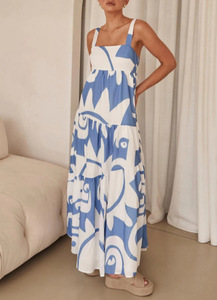 Nouvelles robes longues plissées imprimées à bretelles tendance - Product Image 6