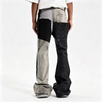 Jeans évasés patchwork en denim enduit lavé 12oz, style High Street Vibe 2026, coupe empilée, color block, personnalisés pour hommes, vente en gros