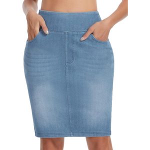 Jupe en jean stretch taille haute pour femme FOXA, longueur genou, coupe slim, avec poches - Product Image 1