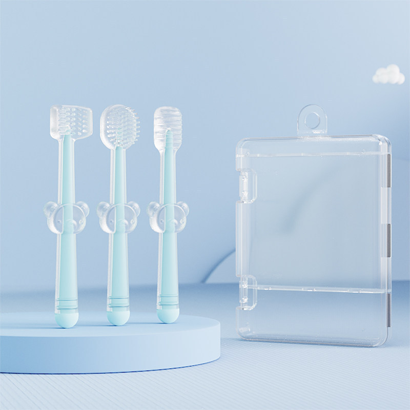 Set de brosses à dents en silicone (3 pièces) [Boîte carrée bleue]