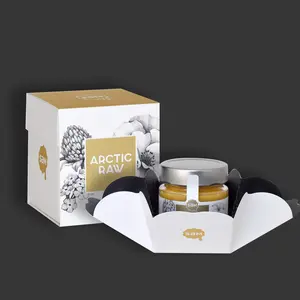 Private Label Gevouwen Papier Vierkante Kartonnen Doos Verpakking Kleine Pot Honing Custom Verpakking Voor Honing