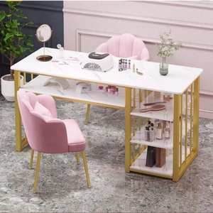 Mesa de Manicura Moderna de Metal de Lujo Ligero, Precio Especial, Tablero de Densidad, Mesa de Manicura Doble - Product Image 3