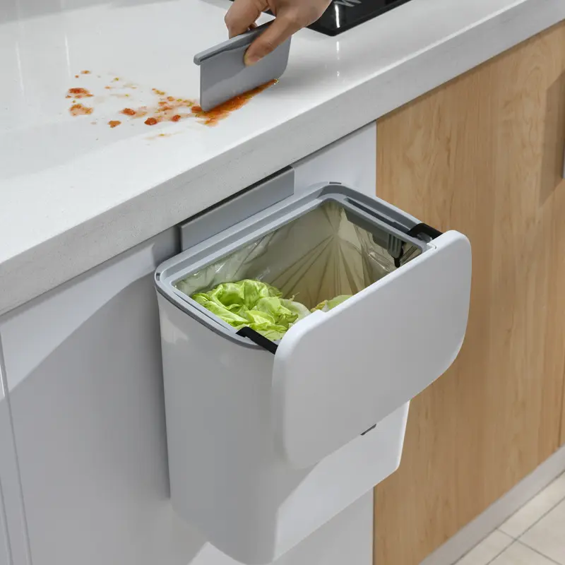 9L phòng tắm rác có thể treo tường chất thải bin thực phẩm chất thải Phân trộn bin nhà bếp nhựa treo Thùng rác có nắp đậy