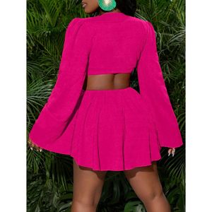 Women's Two Piece Beach Dress Set Deep V Neck Cut Out Drawstring <b>Bell</b> Sleeve Summer Vacation Outfit Plus Size - Product Image 2