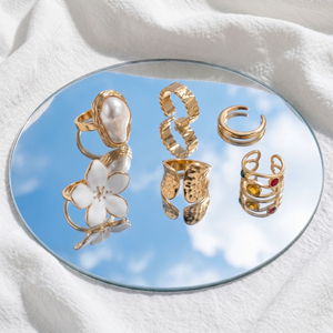 Nouveauté 2026 : Ensemble de bagues en alliage pour femme, design de niche personnalisé, style luxe léger exagéré, avec fleurs et perles. Bijoux en gros. - Product Image 4