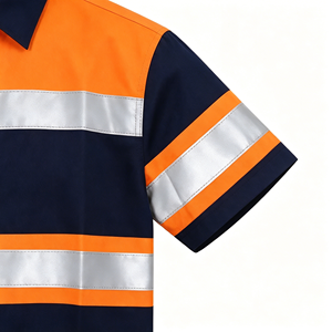 Custom Logo Reflective High Visibility Safety Lightweight Breathable Polyester Short Sleeve - Product Image 5