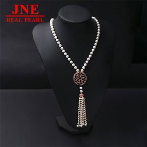 Natural Pearl Necklace White Round Beads Round Plate Pendant Pearl Necklace Mother's Day Gift for <strong>Elders</strong> - Product Image 3