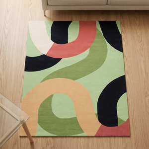 Hand Tufted Wool <b>Rug</b> Modern <b>Abstract</b> Organic Geometric Curved Pattern Area <b>Rug</b> Contemporary Designer Handmade Carpet - Product Image 2