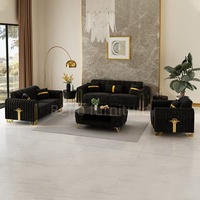 Ensemble de canapés sectionnels carrés de style Chesterfield moderne, luxe royal, cadre doré, tissu en velours gris, durable et confortable pour la pièce