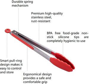 Silicone Food Tong Stainless Steel Kitchen Tongs Silicone Non-stick Cooking <b>Clip</b> <b>Clamp</b> BBQ Salad Tools Grill Kitchen Accessories - Product Image 2