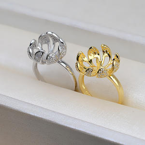 S925 Silver <b>Lotus</b> Open Ring 9-11 Pearl Adjustable DIY Finger Ring Removable <b>Jewelry</b> Findings Components Empty Support for 201 - Product Image 3