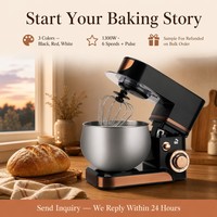 Robot de cuisine électrique Shinechef, batteur sur socle planétaire 5L en acier inoxydable 1300W, design à tête inclinable, 6 vitesses, crochet pétrisseur, usage domestique