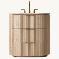Meuble-lavabo moderne en chêne américain, coiffeuse compacte à 3 tiroirs, console de luxe en bois massif avec plateau en marbre, mobilier RH.