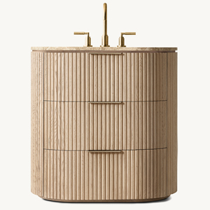 Mobile <span class=keywords><strong>Bagno</strong></span> Moderno in Rovere Americano, Comoda Toeletta Compatta a 3 Cassetti, Lussuosa Consolle in Legno Massello con Piano in Marmo, Arredamento RH. - Product Image 3