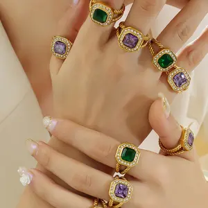Ingrosso anelli di zircone di grandi dimensioni di alta qualità appannare anello di lusso con zircone anello colorato in acciaio inossidabile