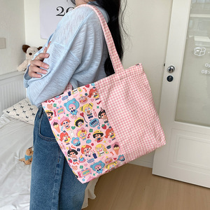 Nouveau sac fourre-tout en toile à fermeture éclair pour femme, grande capacité, style dessin animé, idéal pour étudiante, professeur ou navetteuse - Product Image 1