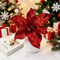 Nouvelle branche de fleur de Noël artificielle, fausse fleur avec accents de paillettes dorées, couronne de Noël en plastique, décoration pour arbre de Noël