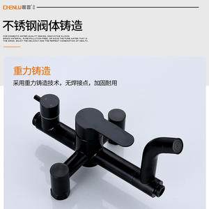 Juego de ducha fría y caliente Chenlu, cabezal de ducha redondo montado en la pared, rociador de lluvia con masaje, acero inoxidable 304, acabado negro - Product Image 3