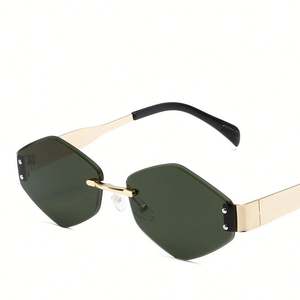 Lunettes de soleil polygonales sans monture en alliage hexagonal rétro tendance 2025 avec logo personnalisé, protection UV400 pour femmes - Product Image 6