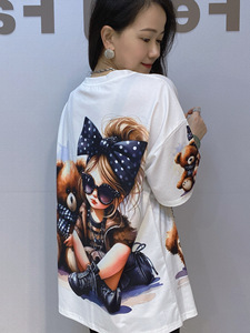 LFF-7812/Cross-border T-shirt pour <span class=keywords><strong>femme</strong></span> à col ample et manches courtes en coton et polyester, style coréen, mode estivale, richement orné <span class=keywords><strong>de</strong></span> perles - Product Image 2