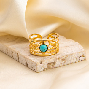 แหวนหินธรรมชาติสไตล์ยุโรปอเมริกัน ปรับขนาดได้ แหวนสแตนเลสทรงเรโทรทันสมัยสำหรับผู้หญิง เครื่องประดับสำหรับงานปาร์ตี้ - Product Image 4