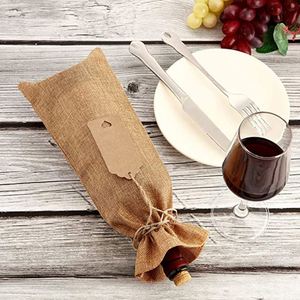 Set de Bolsas de Vino Reciclables con Cordón de Franela y Etiqueta de Papel Kraft, para Regalo - Product Image 3