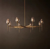 Lustre en laiton de style américain minimaliste, décoration d'intérieur, art, salon, laiton fait main, cristal blanc