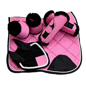 Best Seller Equestrian Western Horse Saddle Pad Set with Neoprene Cotton Ear Net and Adjustable <b>Brushing</b> <b>Boots</b> for Riding - Product Image 1
