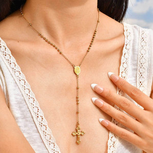 Collar de cuentas de moda chapado en oro PVD de 14K y 18K, de acero inoxidable 316L personalizado, joyería fina, collares, rosario de fe para mujer - Product Image 1